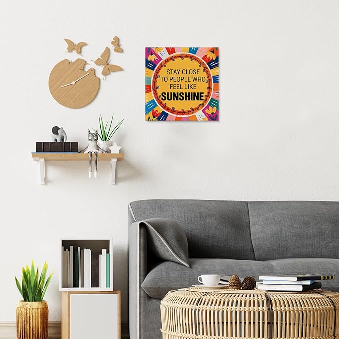 Inspirational Sunshine Wall Art Decor, Motivational Canvas Painting Pictures Artwork Posters Hippie Decor for Teens Room Bedroom, Natural Life Gifts for Women (8 X 8 Inches, Framed)