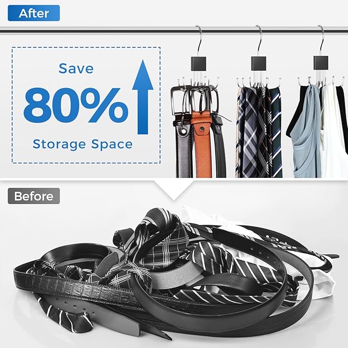 Belt Hanger, 2PCS Belt Organizer for Closet 360° Rotatable Max 48 Belt Storage Rack Space Saving Closet Organizers and Storage for Belt, Bra, Tank Top, Tie, Scarf, Purse