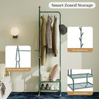 Clothes Rack, Metal Garment Rack with Wheels and Shelves, Rolling Portable Clothing Racks for Hanging Clothes, Freestanding Storage Solution for Small Spaces (Deep Green)