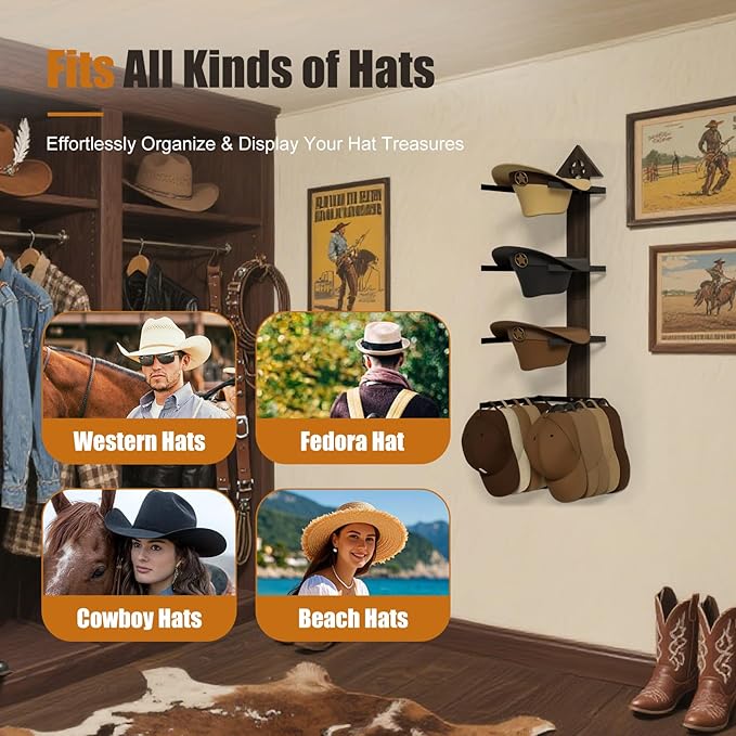 Cowboy Hat Rack -Cowboy hat holder for wall With Heavy- Organize and Display Your Hats with Ease, Wall Mounted Hat Hanger Western Decor for Cowboy Hats- Ideal Western Decor(2pcs)