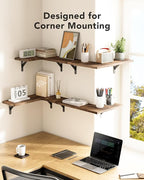 Amada HOMEFURNISHING Corner Floating Shelves, Set of 4 Corner Wall Shelves, Shelves for Wall Decor, Corner Wood Shelves for Home Decor, Office, Bedroom, Bathroom, Laundry Room, Kitchen, Brown