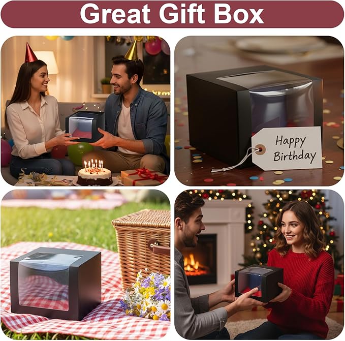 20 Pcs Hat Boxes for Shipping, Black Hat Gift Box with Window Display - Foldable Storage Container for Baseball Caps, Snapbacks, Dad Hats, Billed Caps 7.87 x 7.87 x 4.72 Inches