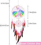 Basumee Dream Catcher for Kids Feather Dream Catchers Handmade Home Decor Wall Hanging with Double Ring for Nursery Bedroom Boys Room, Rainbow Unicorn