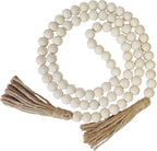 Boho Decor Wood Beads Garland Farmhouse Wall Hanging Decorations Natural Wooden Bead Tassel Decorative for Coffee Table Christmas and Prayer (Nature, 58")