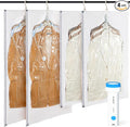 Hanging Vacuum Storage Bags with Electric Pump – 4-Pack Hanging Vacuum Seal Bags for Clothing, Space-Saving Compression Bags for Suits, Jackets, Travel Wear, Winter Coats & Outerwear