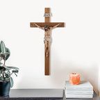 Crucifix Wall Cross - 14 Inch Olive Wood Wall Crucifix, Hand Painted Resin Jesus on Wooden Crucifix Catholic Home Decor Housewarming Religious Gifts