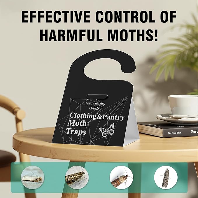 Moth Traps, Clothes Moth Killer for House Indoor Clothing- Glue Traps with Pheromones for Wool Closet Carpet Food, Sticky Trap Based Repellent for Closet, Kitchens - 5Pack