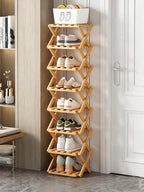 The 9-Tier No-Assembly Bamboo Rack, New Upgrade 9 Tier Bamboo Shoe Rack, Space-Saving Tall Narrow Accordion Shoe Rack for Entryway Closet Dorm (Natural-8)