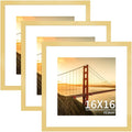 16x16 Picture Frame 3 Pack - Gold Poster Frame Display Pictures 12x12 with Mat or 16 x 16 Without Mat for Wall Hanging Horizontal and Vertical