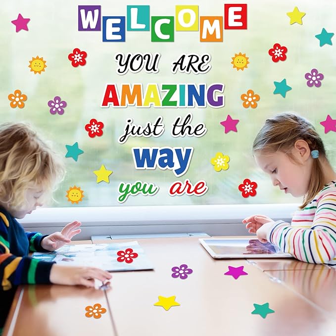 Classroom Bulletin Board Decoration Set Welcome Banner Wall Door Decor Colorful Classroom Decorations for Kindergarten Preschool Elementary Middle School (Welcome, You’re Amazing just The Way You are)