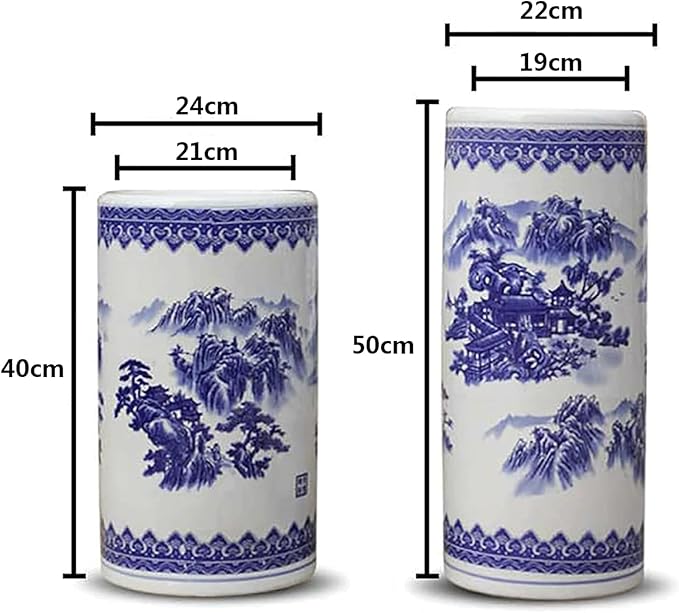 Chinese Style Umbrella Stand, Multifunctional Ceramic Vase, Large Capacity Umbrella Holder, Umbrella Stand Rack for Entryway, 50CM, Blue