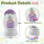 Gnome Easter Snow Globe, Easter Bunny Snow Globe Eggs Spring Decor with Swirling Glitter, 6H Timer, USB or Battery Powered, See No Evil Gnome Snowglobe for Tabletop Decor Gift 7.4 Inch (Purple)