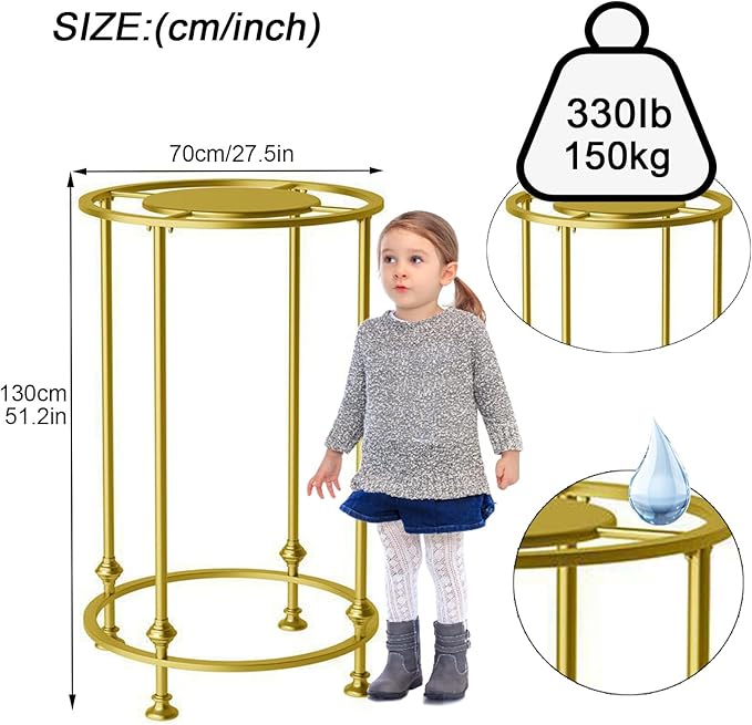 Round Garment Rack, Floor Standing Iron clothes Hanging Rack with Topper, Suitable for Large Shopping Malls Retail, Clothes Boutique Display Laundry Rooms Multi-Purpose Hanging (GOLD)