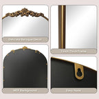 Vintage Baroque Gold Arched Mirror 24" x 36", Ornate Antique Wall Mirror with Metal Frame, Elegant Decorative for Entryway, Living Room, Bedroom, Hallway, or Bathroom Décor