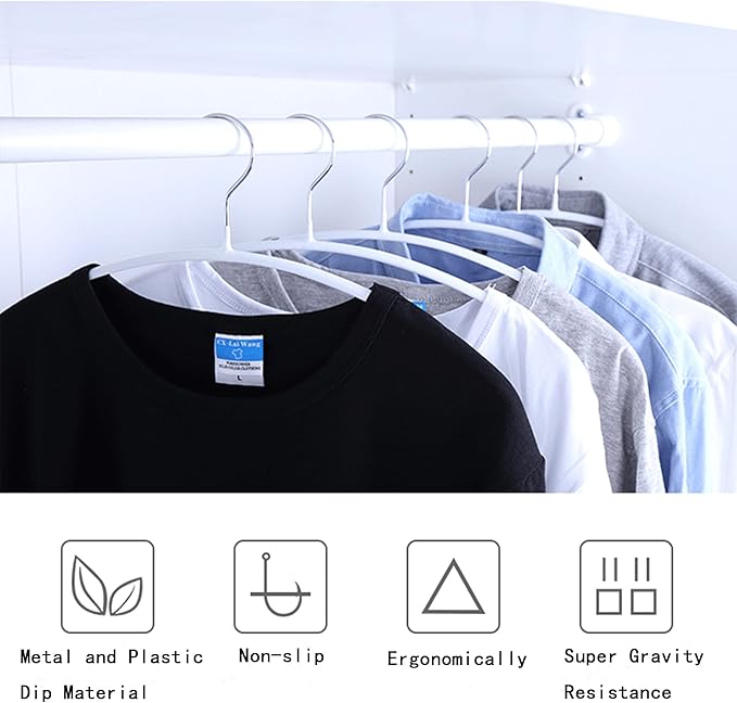Premium PVC Coating Metal Hangers 40 Pack, Heavyduty, Non Slip Slimline, Suit Jacket T Shirt Hangers, Gold Hooks, Space Saving Clothes Hanger (White)