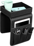 SITHON Sofa Remote Control Holder with Detachable Tray - [Non Slip] PU Leather Chair Couch Armrest Organizer Caddy with 5 Pockets for Magazines Phone iPad TV Remote Game Controller Eyeglasses (*Black)