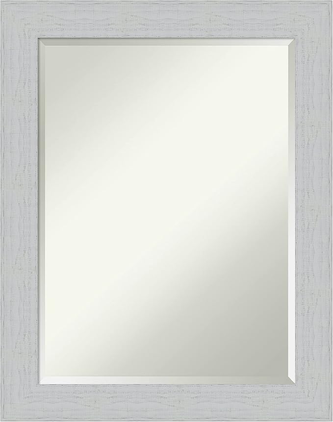 Amanti Art White Wall Mirror 28x22 Shiplap White Rectangle Bathroom Mirror for Wall Decor Living Room, Medium Cottage Wood Frame, Hangs Horizonally and Vertically, Bathroom Decor, Beveled Edge