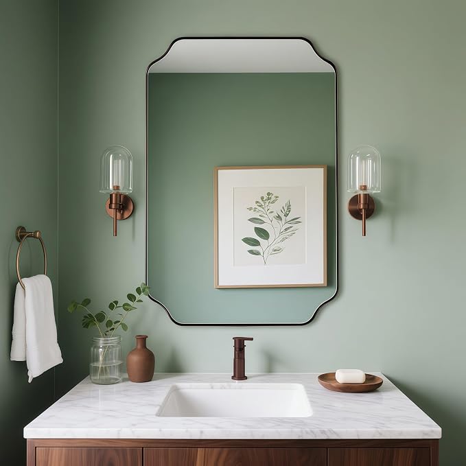 ANDY STAR Brushed Bronze Scalloped Mirror, 24"x32" Bathroom Vanity Mirror, Unique Rectangular Bathroom Mirror with Stainless Steel Metal Framed, Wall Mounted Decorative Mirror (Horizontal/Vertical)