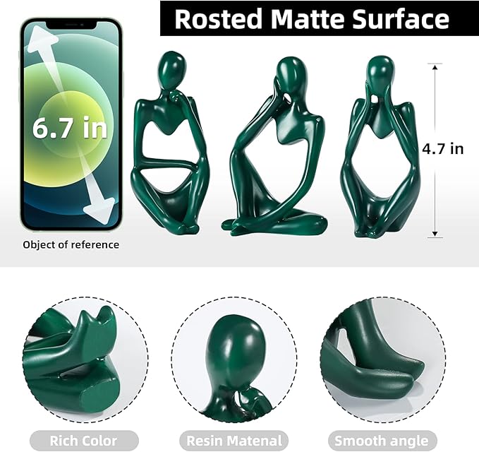 BMLCGJ Thinker Statue Gold Decor Abstract Art Sculpture, Golden Resin Collectible Figurines for Home Living Room Office Shelf Decoration,Great Gift Ideas (Green)
