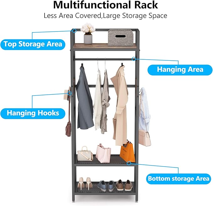 Tribesigns Small Heavy Duty Clothes Rack Set of 10 with Shelf and Hanging Rod, Freestanding Closet Organizer, Industrial Hall Tree Garments Rack for Small Space,Bedroom,27'' W X 69'' H, 10 pcs
