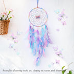 Pretty Jolly Dreamy Girls Butterfly Dream Catcher Wall Decor Fairy Colored Feathers Baby Dreamcatcher Handmade Home Décor Wall Hanging for Nursery Bedroom Girls Birthday Gift
