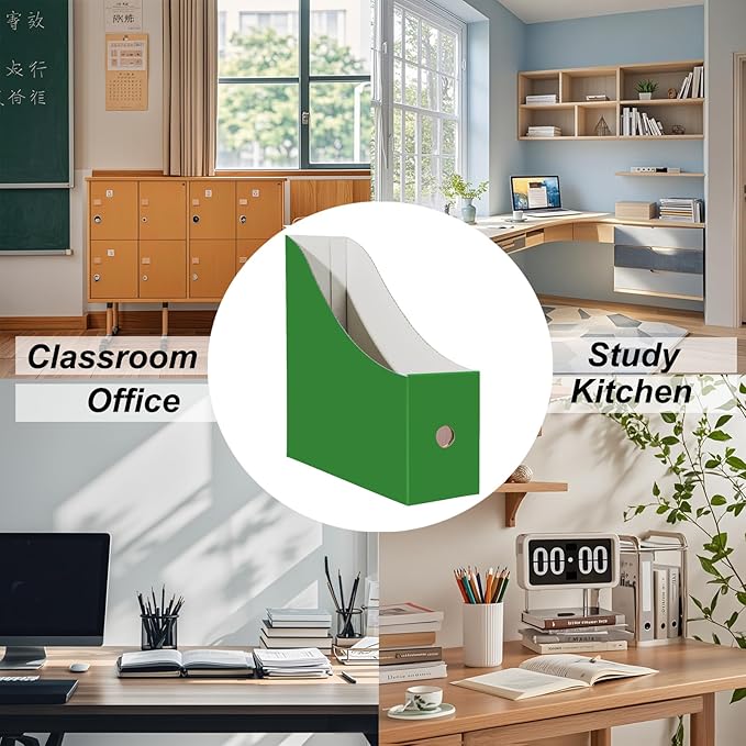 Limitliho Cardboard Magazine Holder (24 Pack), Sturdy Book Bins for Classroom, Vertical File Folder Organizer, 10.6'' 10.2'' 3.5'' Inch Magazine Rack (Green, 24 Pack)