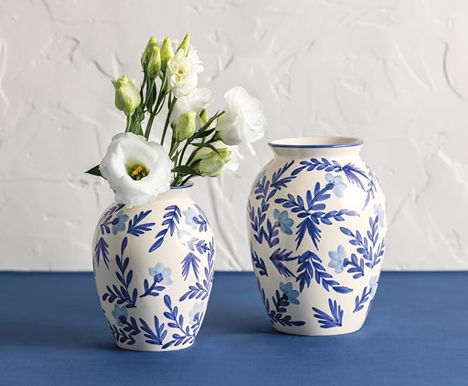 Mud Pie Stoneware Blue Vine Large Vase