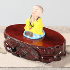 GOLDY&WENDY Oriental Furniture Rosewood Wooden Display Stand Oval Hand-carved Stone Buddha Statue Ornament Pedestal