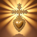MVTDONT Golden Wall Cross-Saint Heart Miracle Decorative Wall Cross, Antique Gold Heart Design, Vintage Religious Home Deco