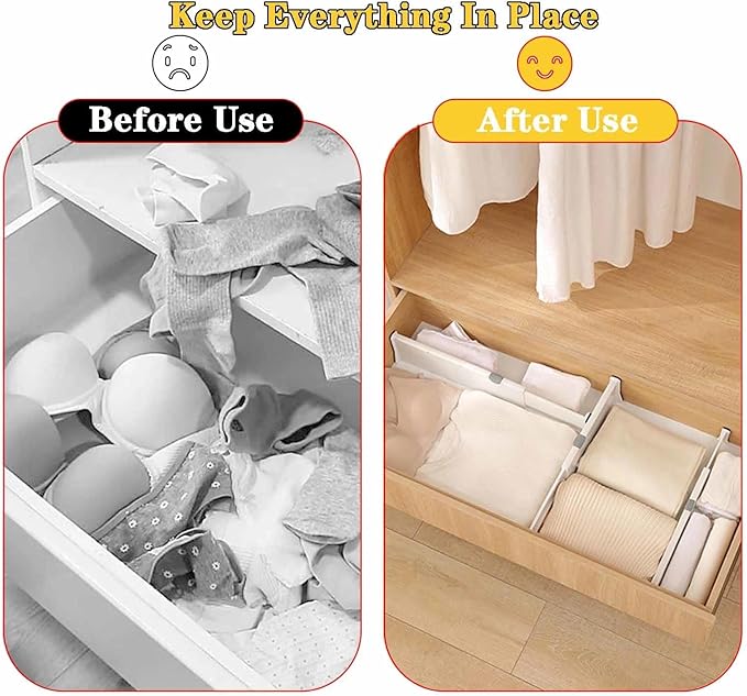 4 Pack Drawer Dividers for Clothes, 3.94" High 14.94"-21.26" Adjustable Expandable Dresser Drawer Organizer, Clear Plastic Separators for Dresser, Baby Clothing, Underwear, Cosmetic