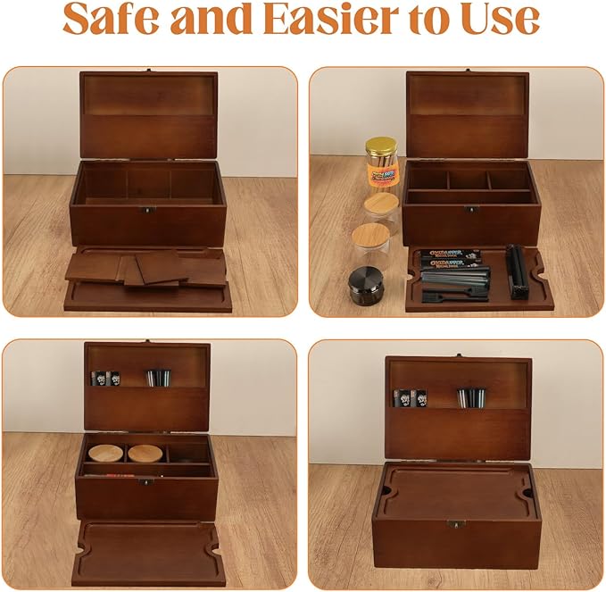 Large Bamboo Storage Box with Removable Tray Kit - Decorative Box Set, Glass Jars, and Accessories Wooden Storage Kit and Accessories Tool.Birthday Gifts