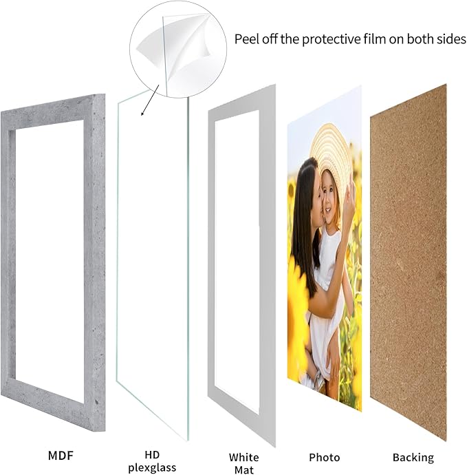 Lyeasw 5x7 Picture Frame 15 Pack, Display Pictures 5x7 with Mat or 6x8 without Mat, Grey Bulk Photo Frames for Wall or Tabletop