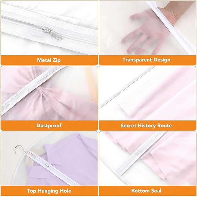 12 Pack Garment Bags 60 * 100cm, 40in PEVA Translucent Garment Covers, Suit Storage Bags, Dress Organizer Bags Used To Protect Shirts, Winter Coats, Jackets（White Edge）