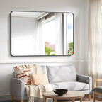 BONEWEI 55x36 inch Bathroom Mirror,Black Rectangle Mirror,Wall Mounted Bathroom Frame Vanity Mirror with Round Corner for Bedroom Living Room, Entryway Hangs Horizontal or Vertical