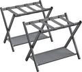 SONGMICS Luggage Racks for Guest Room, Set of 2, Suitcase Stand with Storage Shelf, Steel Frame, Foldable for Easy Storage, Hotel, Bedroom, Slate Gray URLR003G02