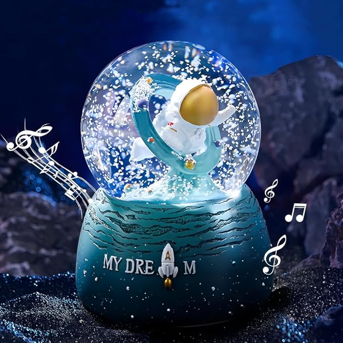 Snow Globe, Snowglobe for Kids Outer Space Water Snow Globes LED Light Change Music Box Home Christmas Decor for Kids, Decorations for Christmas & Birthday(A)