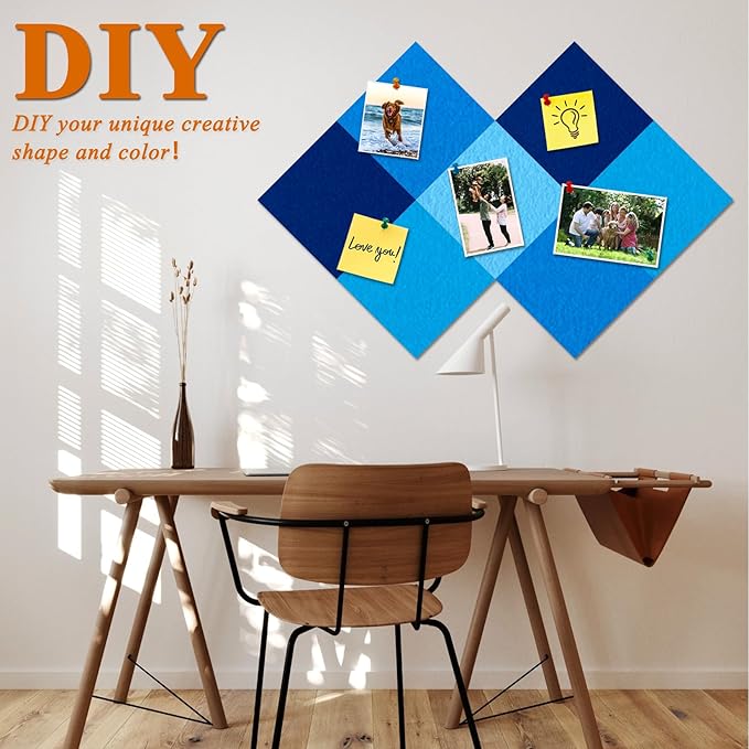 Square Felt Cork Bulletin Board Tiles, Self Adhesive DIY Felt Pin Board for Wall 30" x 20" with 35 Pushpins for Office School Home Wall Decor Stickers Memos Photos Display (Gradual Blue)