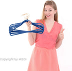 MIZGI Premium Velvet Hangers (50 Pack) Heavy Duty - Non Slip Felt Hangers - Velvet Suit Hanger Mediterranean Blue - Rose Gold Hooks,Space Saving Clothes Hanger