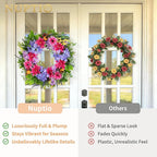 NUPTIO Summer Wreath for Front Door: 24 Inch Spring Wreaths with Hydrangea Lavender Lilac Dahlia Gerbera Hanger - Outdoor Indoor Realistic Artificial Flowers Holiday Decor for Wall Window Porch