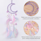 Pretty Jolly Purple Moon Kids Dream Catcher Wall Decor Pompom Feather Baby Dreamcatcher Handmade Children Dream Catcher Home Décor Wall Hanging for Nursery Bedroom Boys Girls Birthday Gift-25.6in