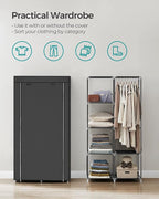 SONGMICS Portable Closet, Fabric Wardrobe, Clothes Rack with Shelves, Pockets, Large Capacity, 1 Hanging Rod, 34.6 x 17.7 x 66.1 Inches, Ink Black URYG84BK