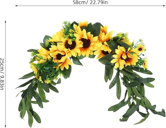 Holibanna Artificial Sunflower Swag Wedding Arch Flowers Floral Door Swag Green Leaves Hanging Ornament for Wedding Backdrop Fireplace Garden Decor