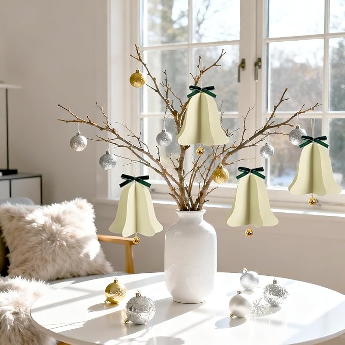 9PCS Mini Christmas Bell Ornament - Paper Hanging Jingle Bells Ornament for Christmas Tree Boho Paper Hanging Decorations for Xmas Holiday DIY Home Decor