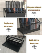 Commercial Metal Umbrella Stand Umbrella Holder, Corridor Entrance Umbrella Basket for Hotel School Cafe-with Drip Tray, Storage 30 Umbrellas (Color : Black)