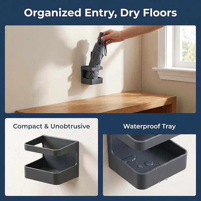 DOITOOL 2 Pcs Wall Mounted Umbrella Holder No Punching Storage Rack Umbrella Stand Holder for Entryway Hotel Hallway Home Office