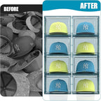 Hat Organizer Box, Stackable Clear Baseball Caps Holder Box Containers with Magnetic Door for Hats Snapback Cap Storag, Hat Rack Display Case, Holds 8 Hats Each (Blue, 2 Pack)