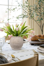 Briful Rustic Vintage Ceramic Pottery Vase, 6.1'' Farmhouse Table Decor with Distressed Texture, Wide Mouth Decorative Jar Vases for Home Decor, Shelf & Entryway, Cream White
