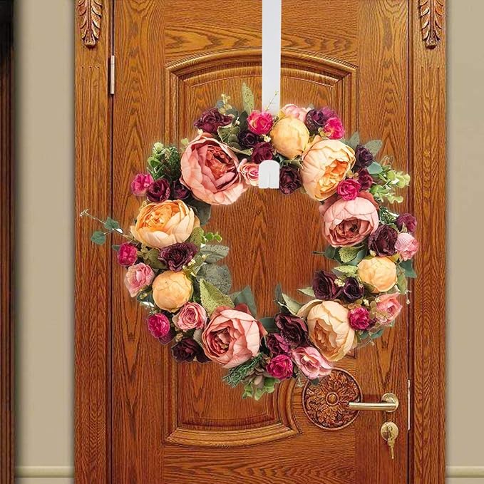 GameXcel 15" Wreath Hanger for Front Door - Large Wreath Metal Hook for Christmas Wreath Over The Door Hanger, White