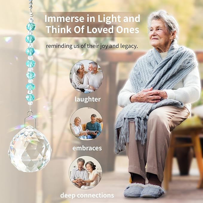 Sympathy Gifts for Loss of Loved One, Crystal Sun Catcher Rainbow Maker, Unique Condolence Memorial for Loss of Mom Dad Dog, Ideal Grief Bereavement Miscarriage Gifts (Light Blue)