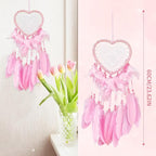 Dream Catcher,Lovely Heart Shape Dreamcatcher Handmade Lace Dream Catcher Feather Bead Wall Hanging Boho Woven Art Ornament Gift Craft Dreamcatcher Wind Chimes for Home Children Bedroom Decor (Pink)